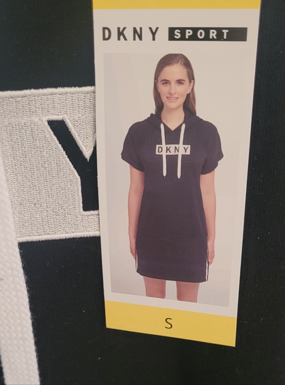 DKNY Sport Hoodie Dress Black Logo Short Sleeve Knit Athleisure Size Small NWT - Picture 8 of 10